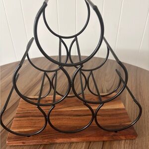 Black Metal Wine Rack with Wooden Base